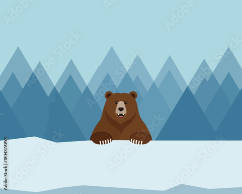 Illustration of a Brown Bear in a Winter Landscape