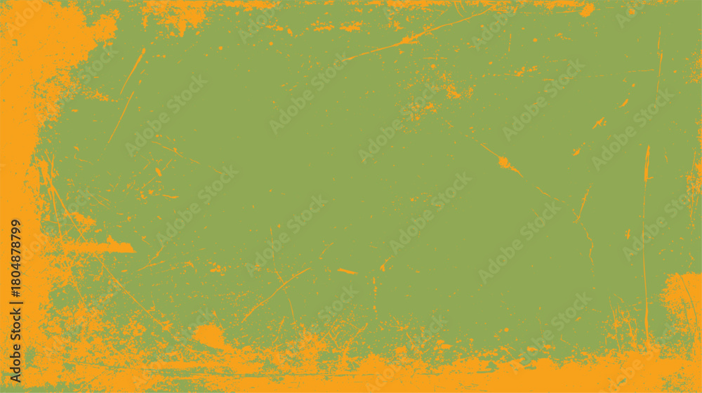 Obraz premium Grungy Textured Background With Orange Splatters And Scratches On A Green Surface grunge