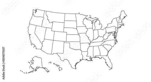 A white silhouette map of the United States of America against a plain white background.	