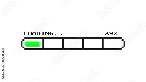 Lime pixel retro loading bar animation with bright neon segments sliding across the classic interface ProRes Alpha Channel 4K 60fps