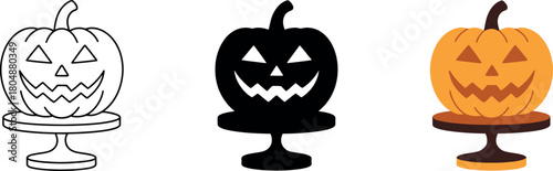 Silhouette of a candlestick and candle with a carved scary jack-o-lantern face for an autumn Halloween celebration