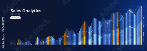 Sales Analytics Finance Growth Business Investment Stats Financial Analysis Graph Up, Stock Chart Data Base. AI Technology Charts Trading Statistics Business Presentation Slides. Vector illustration