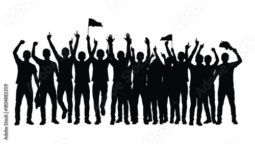 Protesting crowd silhouette isolated on white background, Vector
