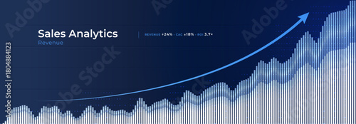 Sales Analytics Finance Growth Business Investment Stats Financial Analysis Graph Up, Stock Chart Data Base. AI Technology Charts Trading Statistics Business Presentation Slides. Vector illustration
