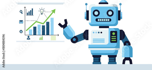 Simple vector illustration of robot holding growth chart, AI business concept, flat design