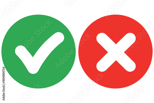 A green checkmark and a red cross symbol for correct or incorrect decisions.