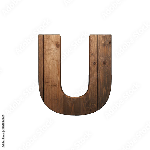 Wooden Letter U Isolated On Transparent Background Representing A Letter From An Alphabet Or A Word Element