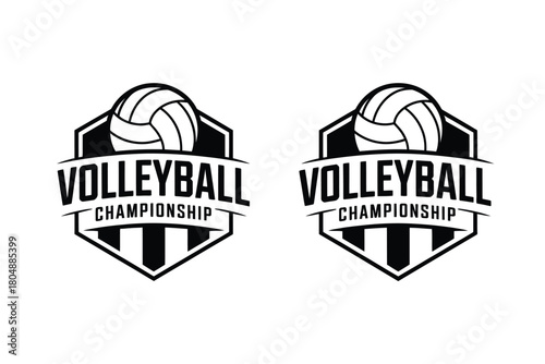 Two black and white volleyball championship logos are displayed on a white background.