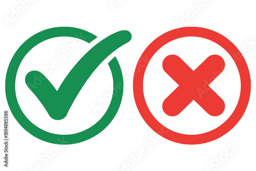 Green checkmark and red cross symbols indicating options.