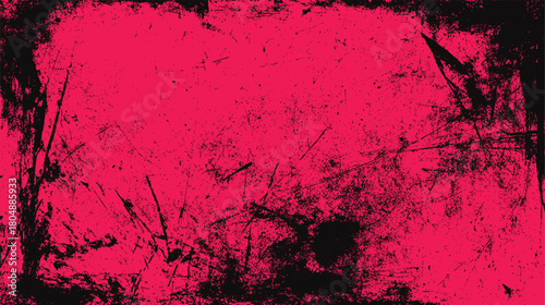 Vibrant pink background with distressed black grunge texture and abstract scratch marks vector