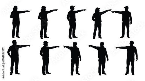 People pointing silhouettes collection isolated on white background, Vector