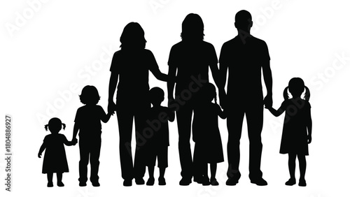 Large family silhouette isolated on white background, Vector