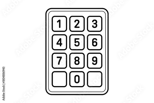 A numerical keypad with buttons numbered 0 through 9 is shown.