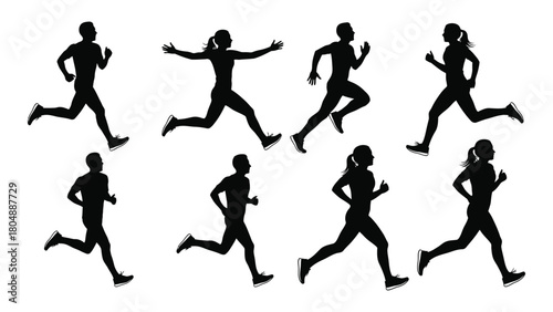 Running silhouettes isolated on white background, Vector