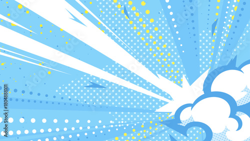 アメコミ風の右下からの衝撃と煙の背景イラスト_水色_16:9