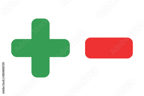 A green plus symbol is positioned to the left of a red minus symbol.