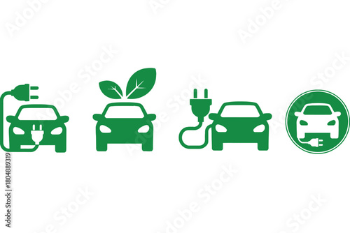 Four green icons representing electric cars and charging stations.