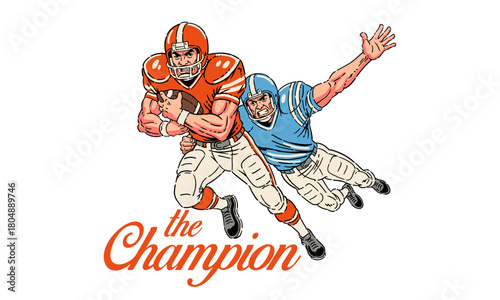 vintage illustration of two American football players. Retro Champion artwork for a t-shirt print