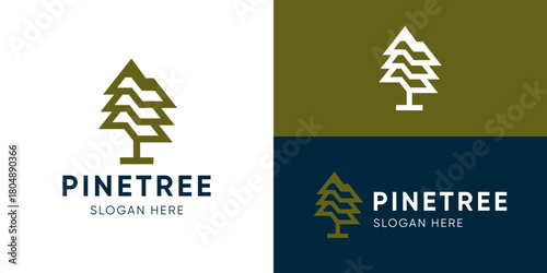 Creative simple pine tree logo template. Modern evergreen logo design vector illustration.