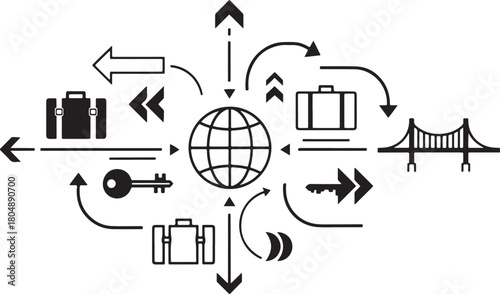 Global travel and migration concept with icons and arrows globe world