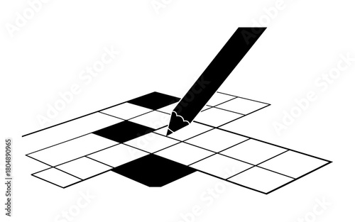 Pencil writing on a crossword puzzle grid illustration.