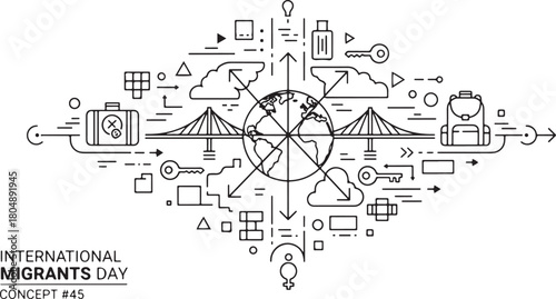 International Migrants Day Concept with Earth and Bridges globe world