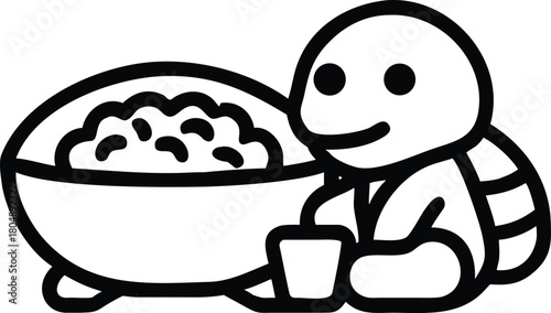 Cartoon turtle with bowl of food and cup tortoise animal