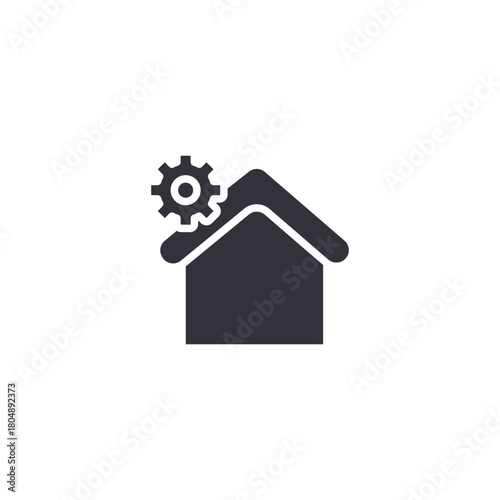 A house icon paired with a settings gear, symbolizing smart home configuration, property management, automation settings, and residential system control.