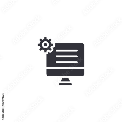 A desktop monitor with a settings gear, representing software configuration, digital management tools, system setup, and user interface adjustments.
