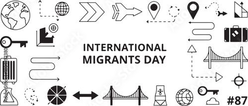 International Migrants Day with global travel and migration icons globe earth