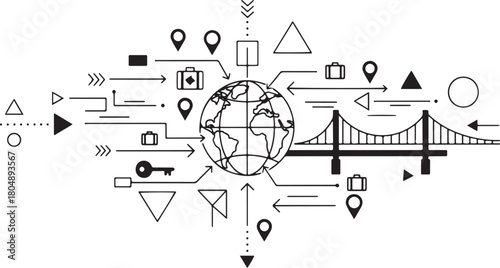World travel and connectivity concept with globe and bridge elements earth connection