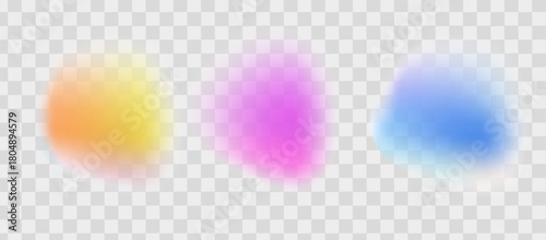 Blur gradient shape set on a transparent background. Iridescent blob bundle. Realistic vector illustration for badge, collage, sticker, template.