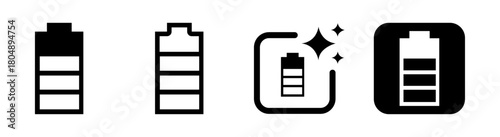 Battery icon illustration with a charging sign for modern power and energy status displays on a transparent background