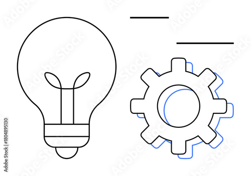 Light bulb and gear outline illustrating conceptual ideas of innovation, technology, collaboration, and problem-solving. Ideal for business, engineering, creativity, productivity, brainstorming