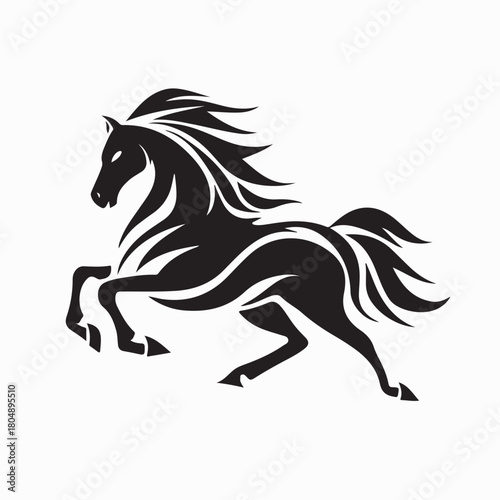 Running Fire Horse Silhouette Black Design logo Vector on white background