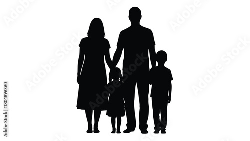 Family silhouette holding hands isolated on white background, Vector