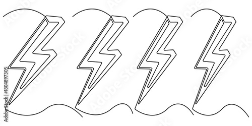 one continuous line drawing of a stormy cloud with lightning bolts for weather forecast concept vector monoline line art