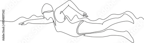 One Line Drawing of a Swimmer - continuous line art, swimmer, swimming, single line art, sport,