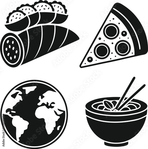 Diverse Food and Global Icons Silhouette Collection