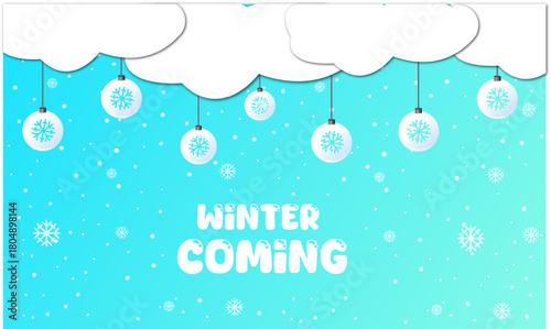 Anticipation of the Snowy Season A Festive and Serene Illustration Capturing the Crisp Winter Chill with Delicate Ornaments and Falling Flakes on a Blue Gradient Background