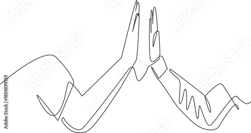 Single Line Art of Two Hands Giving a High Five  -high five, continuous line, teamwork, single line art, success, hands, friendship