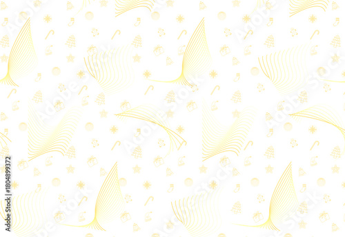 gold gradient striped pattern background design combined with Christmas icon images on a white background, suitable for decoration, textiles, wrapping paper