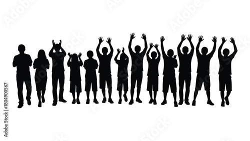 Group of people cheering silhouettes isolated on white background, Vector