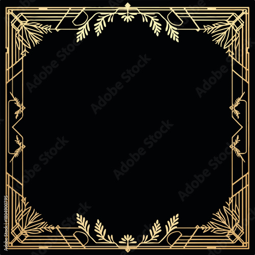 Elegant Gold Art Deco Frame with Geometric and Floral Corner Designs