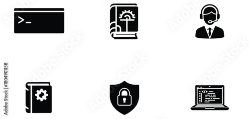 Software development and support icons isolated on transparent background