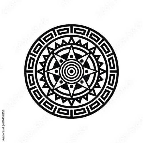 Aztec Sun Stone Calendar Tribal Mandala Icon