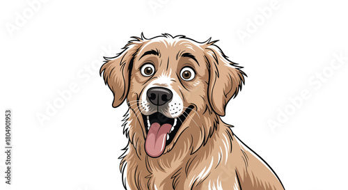 Funny shocked golden retriever face showing big eyes and open mouth, adorable dog expression ideal for memes, cute animal graphics, and creative illustration projects.