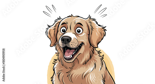Funny shocked golden retriever face showing big eyes and open mouth, adorable dog expression ideal for memes, cute animal graphics, and creative illustration projects.