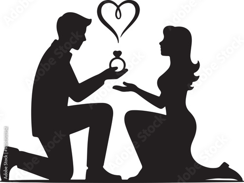 Man proposing with engagement ring love icon