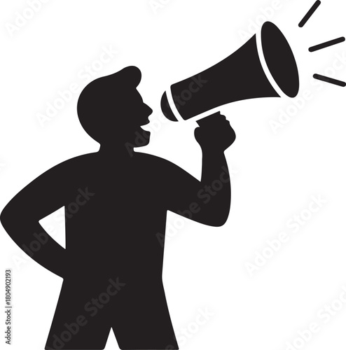 Man shouting into handheld microphone silhouette icon